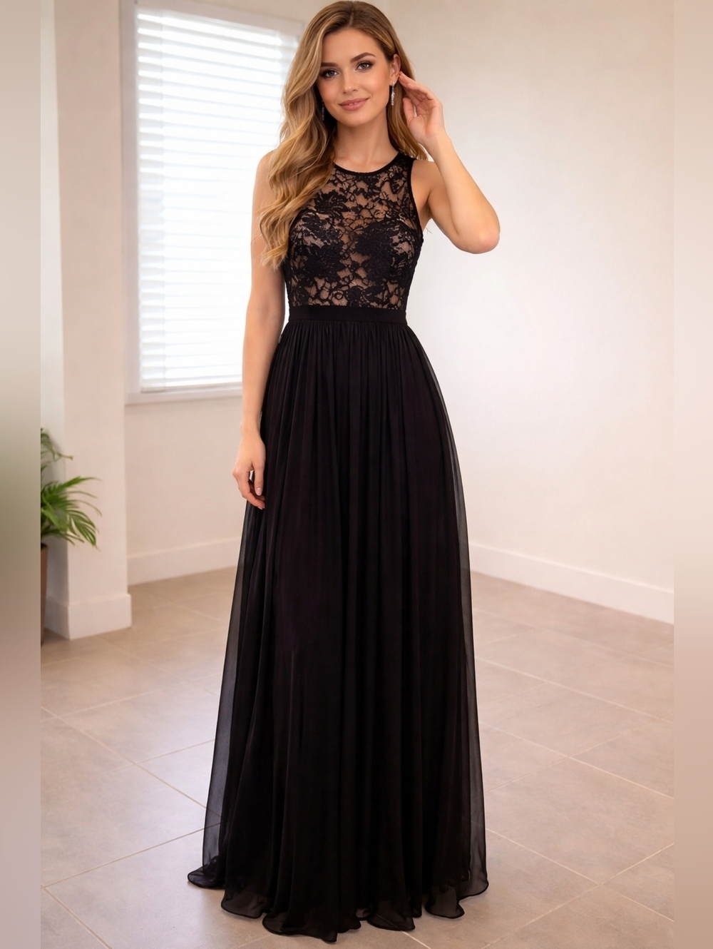 Morgan & Co. Black Lace Evening Dress with Pink Label